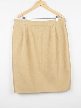 Vintage Mary McFadden Couture 100% Silk Quilted Pencil Skirt Tan Gold Old Money